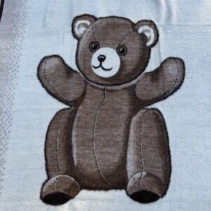 Vintage Teddy Bear San Marcos Style Plush Reversible Blanket Brown Cream 50x78